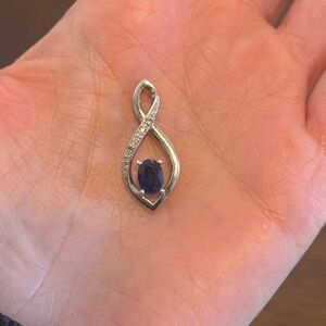 925 Sterling Silver Blue Sapphire Diamond Accent Infinity Pendant